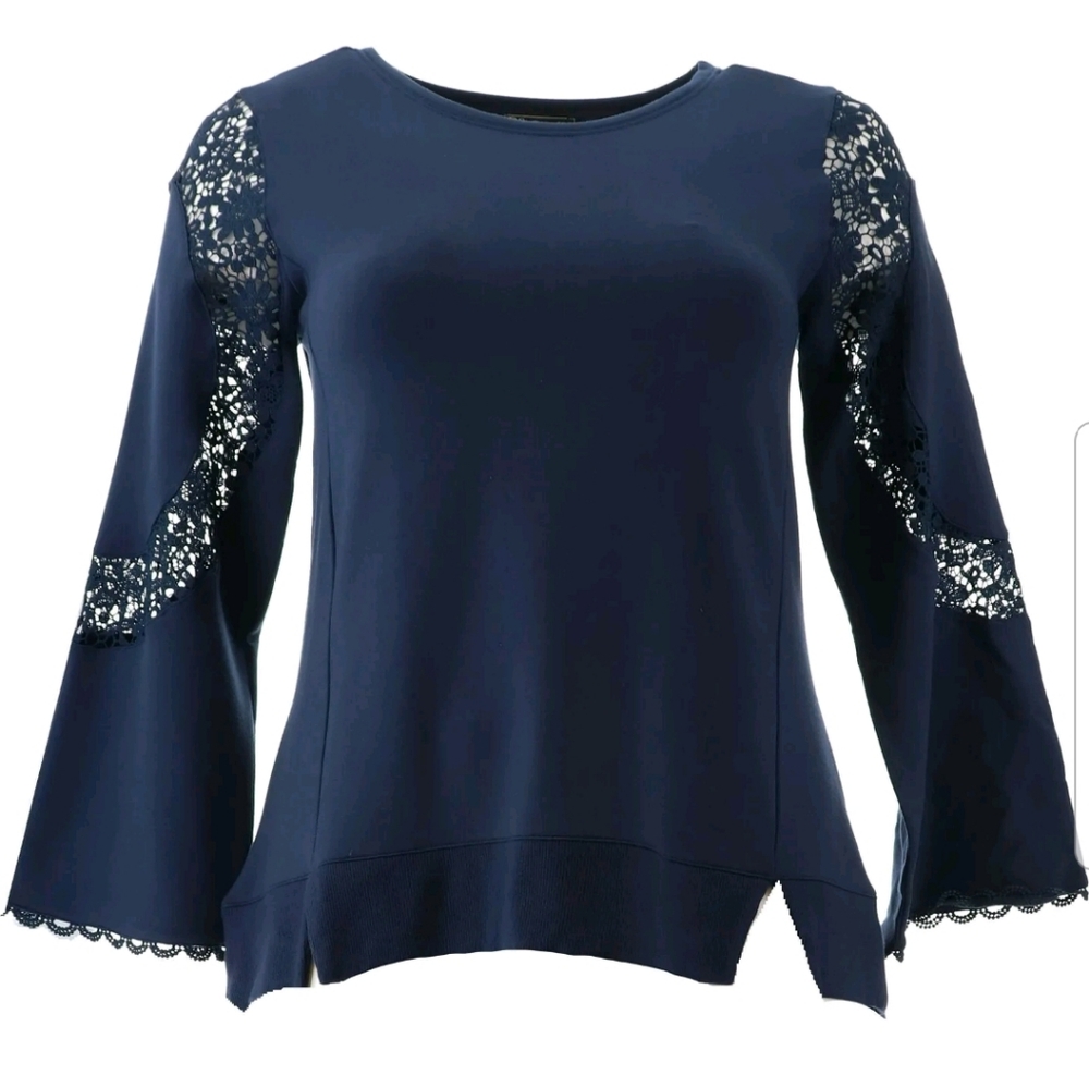 M Navy Lace Cutouts Sweatshirt